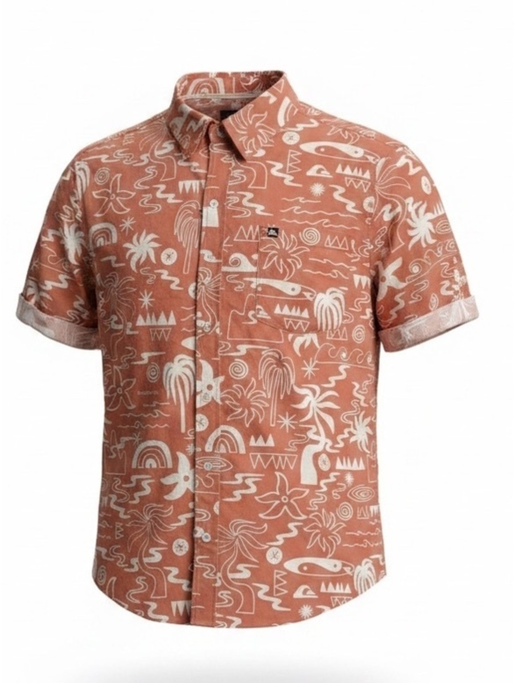 Quiksilver Mens XXL Shirt NWT Orange Tropical Surf Print Short Sleeve Button Up